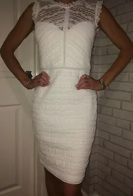 £29.99 • Buy Lipsy Lace Bodycon Dress 18 White Cream Wiggle High Neck Occasion Party Hen Do