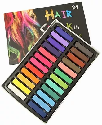 ❤ 24 Hair Chalk Temporary Hair Dye Colour Soft Pastels Salon Kit ❤ • £6.99