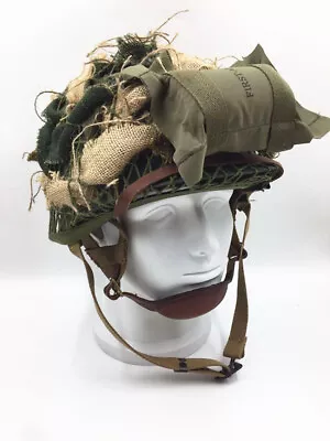 WW2 US ARMY AIRBORNE M1C Helmet HELMETT CAMOUFLAGE NET SUIT • $89.99