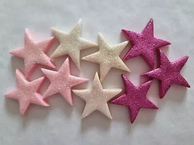 12 Glittery Pink Mix Stars - Edible Sugar Cake Decorations / Toppers • £4.50