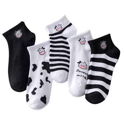 5 Pairs Cow Themed Gifts Women Socks Funny Socks Cow Print Socks Short White • £7.66