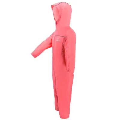 Girls Pink Rain Suit All In One Kids Children Waterproof Overalls Zipped Hoodies • £12.49