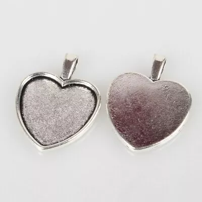 £2.49 • Buy New Heart Antique Silver  Cameo Cabochon Pendant Setting Tray 25mm X 23mm P1