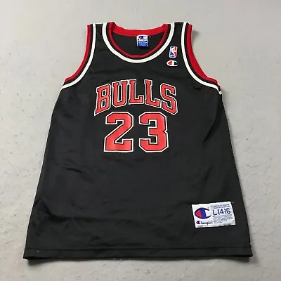 $49.99 • Buy VINTAGE Chicago Bulls Jersey Boys Large Black Champion Michael Jordan 90s NBA
