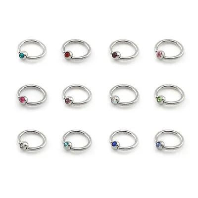 BCR With CRYSTAL GEMS Ball Closure Captive Ring Lip Nose Ear Tragus Septum Ring • £1.69