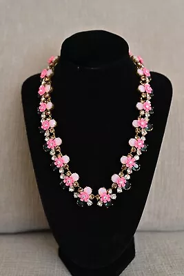 J. Crew Posey Pink Floral Collar Gold-Toned Necklace Pink Enamel Rhinestones NEW • $60