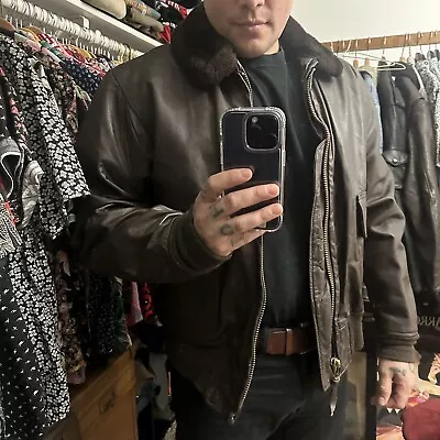 Vtg 1980s G-1 Leather Flight JACKET 44 Brown Orchard 7823E(AS) USA ‘86 Top Gun • $175