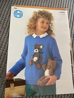 Sirdar Knitting Pattern No 4586 Child’s Intarsia Sweater 22-26” Teddy Bear Motif • £1.60