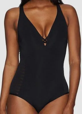 $229 Jets Women's Black Strapless Bandeau Cutout Front One Piece Swim Swimsuit 8 • $29.98