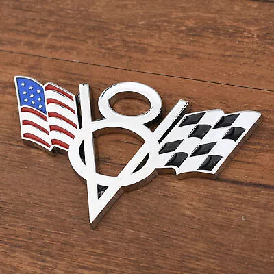 $9.88 • Buy Auto Car V8 Vintage Logo USA Flag Chrome Trunk Metal Emblem Badge Decal Sticker