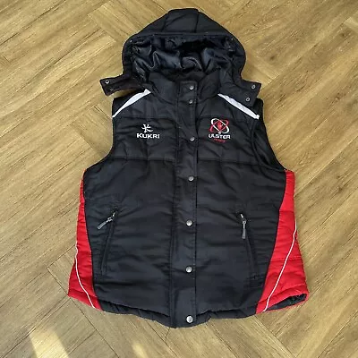 Ulster Mens Rugby Gilet Kukri Bodywarmer Quilted Padded Ireland Large Hood VGC • £29.99