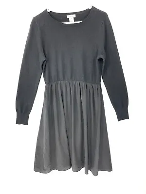 Sundance Black Sweater Dress Merino Wool With Silk Skirt Size M • $23.92