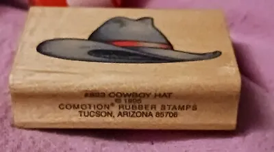Vintage 1995 Wood Mounted Rubber Stamp Comotion Rubber Stamp Cowboy Hat • $11