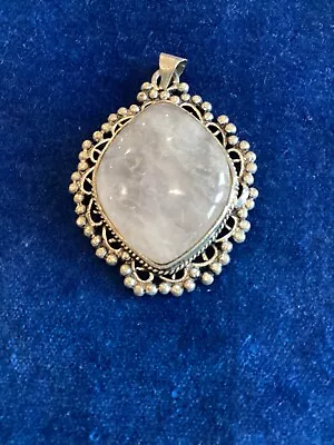 Large Rose Quartz Pendant In Fancy Silver Tone Mount. • £4