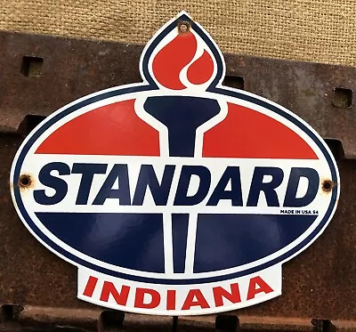 Vintage 1954 Dated Standard Indiana Gasoline 12” Porcelain Torch Gas Sign • $9.99