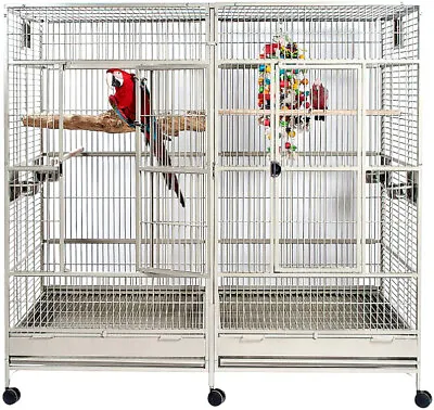 LARGE Double Macaw Parrot Cockatoo Bird Breeder Pet Cage W/ Divider White Vein • $2195