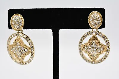 Monet Dangle Earrings Rhinestone Crystal Pave Sparkling Gold Silver Signed BinAK • $19.16