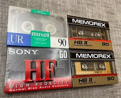 (4) Factory Sealed Cassette Tapes: Sony  Maxell  Memorex • $5.25