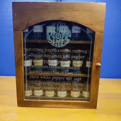 Vintage Spice Rack Cabinet Glass Wood Kitchen  Cottagecore 18 Bottles Retro  • $44.18