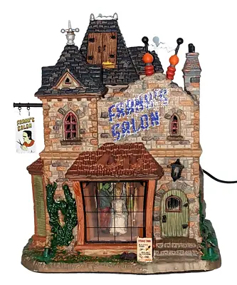 Lemax Franks Salon Frankenstein Hair Cuts LED Sound Halloween Village Horror Fan • £120.59