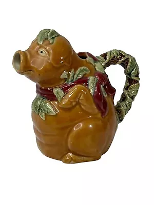 Vintage Majolica Style Water Pitcher Pig Jug 7.5  High Marked Signed EUC • $13.95