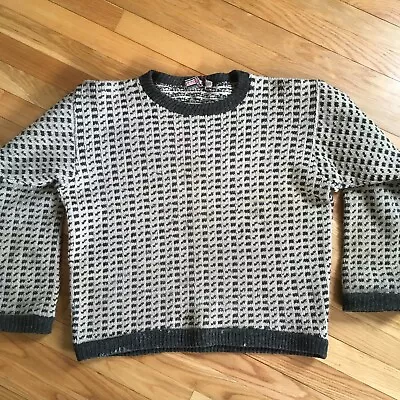 VTG 60s Devold Design Norway Birdseye Wool Sweater XL Distressed Crew Fisherman • $44.99