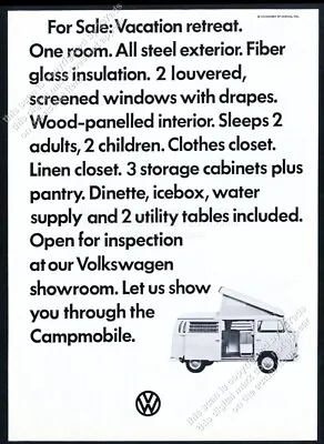 1967 VW Campmobile Camper Bus Photo Vacation Retreat Volkswagen Vintage Print Ad • $12.14