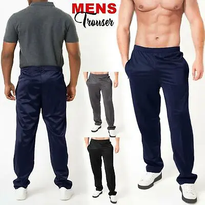 New Mens Plain Silky Tracksuit Bottoms Joggers Jogging Gym Pants Sports Trousers • £12.99