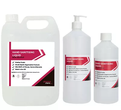 £8.79 • Buy Hand Sanitiser Liquid - 80% ALCOHOL - Kills 99.9% Viruses, Bacteria & Germs 