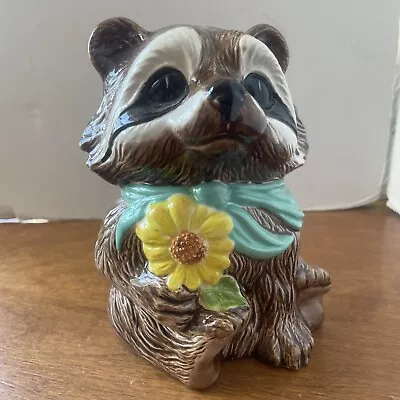 Vintage 6” Holland Mold Raccoon Yellow Daisy Handpainted Ceramic Figurine • $22.99