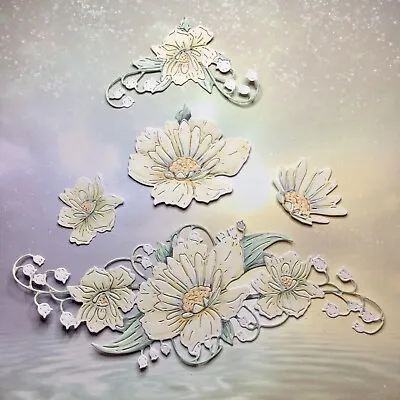 COSMOS.LILY OF THE VALLEY.Die Cuts .card Topper..carnation Crafts.Ivory X 3 Sets • £2.95