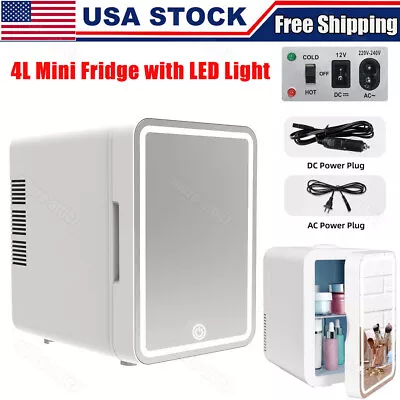 4L Mini Fridge With LED Light Mirror Portable Cooler&Warmer Skincare Makeup Car • $33.99