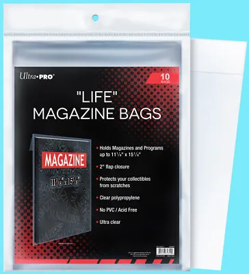 10 ULTRA PRO LIFE MAGAZINE SIZE Storage BAGS New 11-1/8  X 15-1/8  Program Poly • $8.89