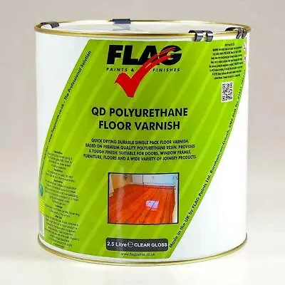 Flag Quick Drying (QD) Polyurethane Floor Varnish Gloss & Satin  1 & 2.5 Litres • £52.95