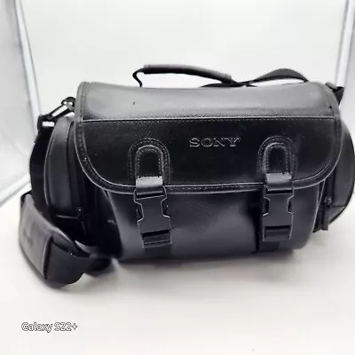 VTG Sony Black Leather Video Camera Bag Camcorder Carrying Case W/Shoulder Strap • $40