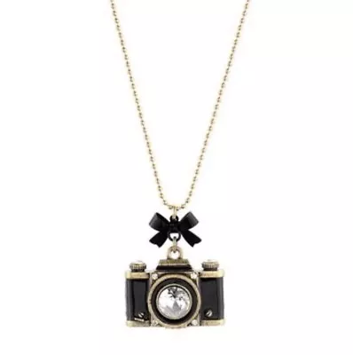 Betsey Johnson Signed Vintage Pendant Necklace Camera Trinket Bow Rare  • $29.99