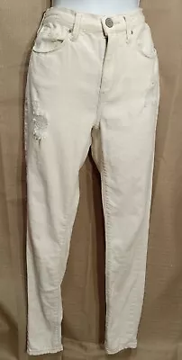 Mudd Woman's Size 3  FLX Off White Distressed Stretch Legging Jeans W28 L29 R9.5 • $10