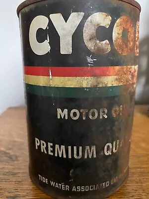 Old Empty CYCOL 1 Quart Metal Can - Vintage TIDE WATER Motor Oil ROUGH & RARE • $100