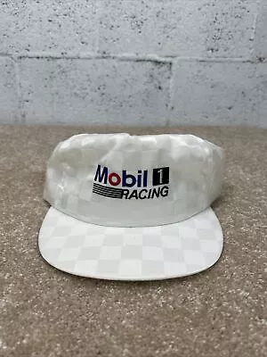 Vintage Mobil 1 Racing Snapback Hat White Checkerboard Pattern F1 Vtg 90s • $21.25