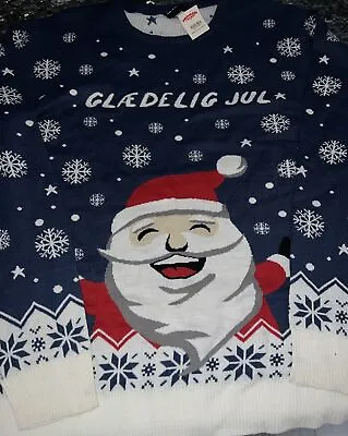 5XL Ugly Christmas Sweater Glaedelig Jul Norwegian Merry Christmas Xmas Santa • £24.11