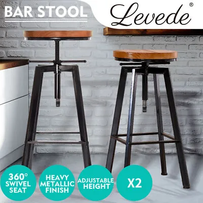 Levede 2x Bar Stools Industrial Kitchen Stool Wooden Barstools Swivel Chairs • $129.99