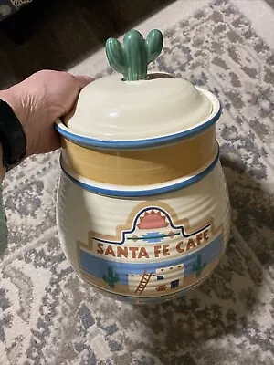 Vintage Treasure Craft Ceramic  Santa Fe Cafe  Cookie Jar With Cactus Lid • $25