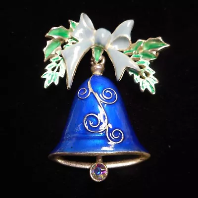  WOW Beautiful VINTAGE CHRISTMAS BELL PIN / BROOCH  WITH COLORED ENAMEL  • $6.95