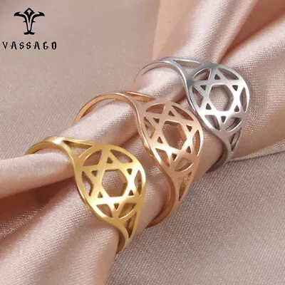 Retro Star Of David Stainless Steel Rings Women Jewelry Wedding Gift Size 7-10 • $2.29