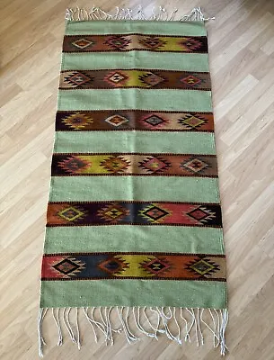 Vintage Southwestern Wool Accent Throw Rug Aztec Mexican Hispanic Hand Woven • $95