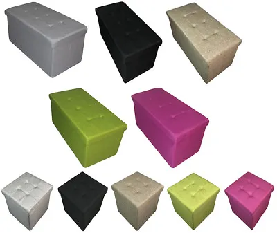 Quilted Top Folding Storage Ottoman Seat Stool Chest Toy Storage Box Linen Look • £24.95