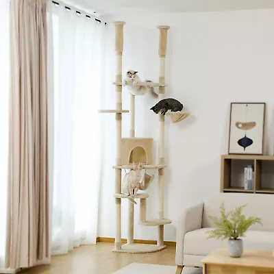 PETEPELA Cat Tree Scratching Post Floor To Ceiling Height Adjustable Cat Tower • $127.99