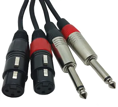 Twin 2 X XLR FEMALE TO 1/4  6.35mm 6.33MM Mono JACK LEAD Mic Microphone Cable • £5.99