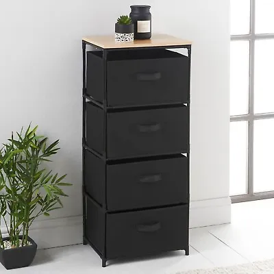 Canvas 4 Chest Of Drawer With Wooden Table Top Bedroom Furniture Storage Cabinet • £39.99