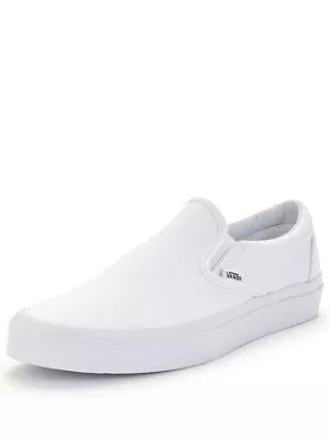 NEW Men's Vans Classic Slip On White Canvas Plimsolls Shoes Trainers ALL SIZES • £39.99